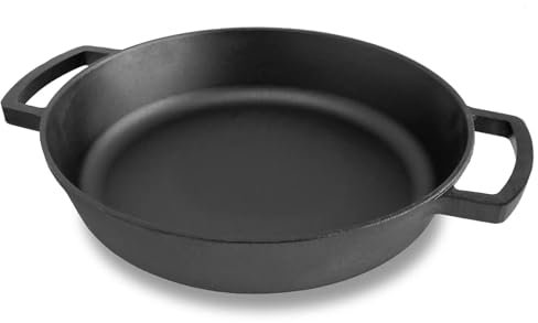 4BIG.fun Gusseisenpfanne 36 cm Bräter Cocotte Schmortopf aus Gusseisen zwei Griffe Servierpfanne Induktion Bratpfanne, Schmorpfanne für Gasgrill, Backofen, Feuerstelle, alle Herdarten