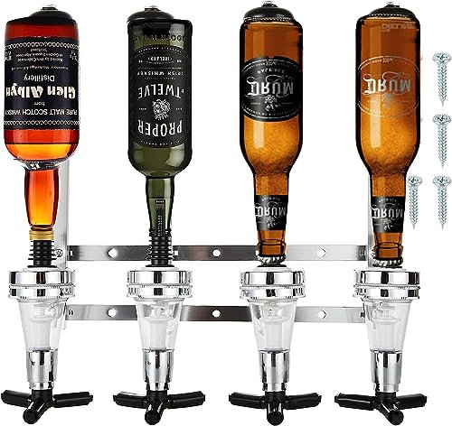 FWEEK Bar Mural avec doseur de Bar, Support Bouteille Bar 4 Bouteilles Ajustable en Alliage d'aluminium, Distributeur de Shots 30ml pour Whisky vin Champagne