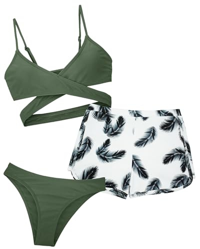 Happy Cherry Ensemble de Bikinis Enfants Fille Maillot de Bain Filles 3 Pièces Haut + Slip + Short de Bain Swimwear Set 8-14 Ans