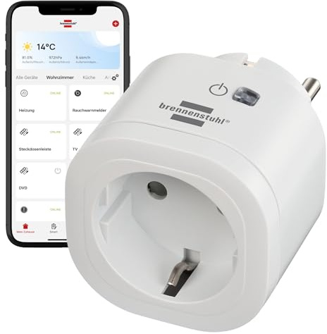 Brennenstuhl Connect WLAN Steckdose WA 3600 XS02 (WiFi 2.4 GHz kompatibel mit Alexa und Google Assistant, kein Hub erforderlich, Matter, smarte mit Zeitschaltuhr, kostenlose App)