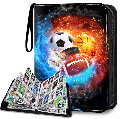 LOMONEH Sports Card Binder with 50 Sleeves,9 Pocket Baseball Card Binder Storage Box,Football Collectible Trading Card Case,Basketball Card Holder,Soccer Card Organizer,Hockey 900 Cards Albums