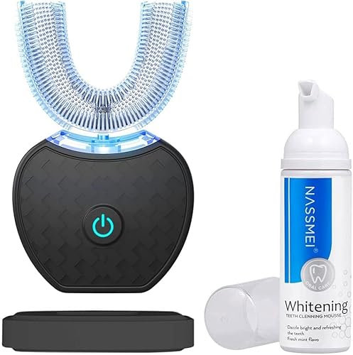 Spazzolino Elettrico ad Ultrasuoni Automatico a 360° con Timer e Ricarica Wireless per Sbiancamento dei Denti per Adulti (Black, 1)