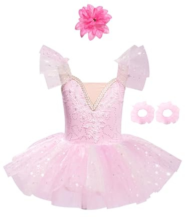 Fldy Vestido de Ballet para niña con Bordado de Flores Vestido de Baile Maillot con Tutu Ballet Vestido de Gimnasia rítmica Disfraz de Bailarina Ballet