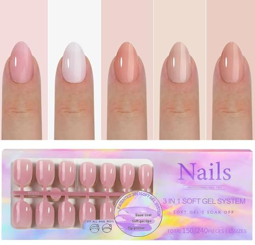 GZMAYUEN Set di 150 unghie corte in acrilico finte a mandorla