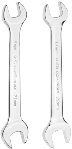sourcing map 2pcs Double Open End Wrench 18mm x 21mm/19mm x 22mm Metric 15 Degree Offset Angle Small Flat Head Wrench Mirror Polished Open Ended Spanner for Automotive Repair Furniture Assembly