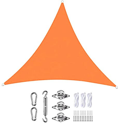 Tenda parasole triangolare, 5,6 x 5,6 m, impermeabile, blocco UV 98%, per esterni, patio, prato, pergola e terrazze, include kit di fissaggio, soluzione resistente all'ombra arancione