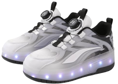 Kraftpaid Sneakers Retrattile Doppia Ruote,Scarpe con Rotelle Luce Bambina Bambina Sportive,Scarpe da Ginnastica da Pattini per Uomo Donna,LED Luce,con 2 Ruote,per Gli Sport all'Aria Aperta
