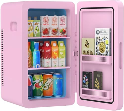 Smilesea Mini Kühlschrank 22L/30 Dosen — Tragbarer Kühlschrank mit Kühl- & Heizfunktion, AC+12V DC, leiser Minikühlschrank für Schlafzimmer, Büro, Auto, Getränke, Snacks & Kosmetik (Rosa)