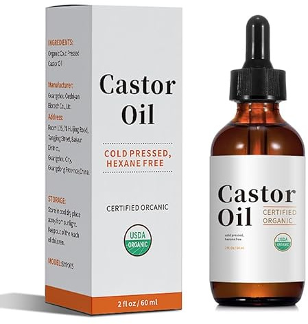 Olio di ricino biologico per capelli, ciglia, viso, olio di ricino puro biologico spremuto a freddo non raffinato in bottiglia di vetro da 60 ml