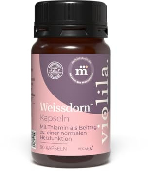 violila Weissdorn+ Kapseln | Mit 450 mg Weissdornfruchtextrakt & Vitamin B1 für das Herz | 22,5 mg Flavone | Vegan & ohne unnötige Zusatzstoffe | Für hormonelle Balance | 90 Kapseln