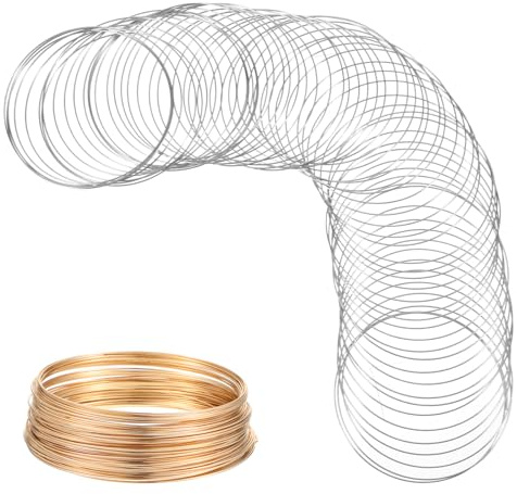 Elegaperma 200 bucles de alambre para manualidades, 0,6 mm × 60 mm, alambre de aluminio flexible, pulsera de alambre de memoria para pulseras, anillos, collares y fabricación de joyas (oro, plata)