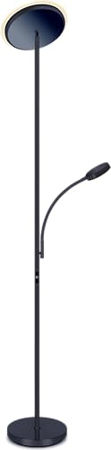 MeLiTec LED Deckenfluter mit Leseleuchte Schwarz Rund Dimmbar Warm- bis Kaltweiß Stehlampe ST58-1