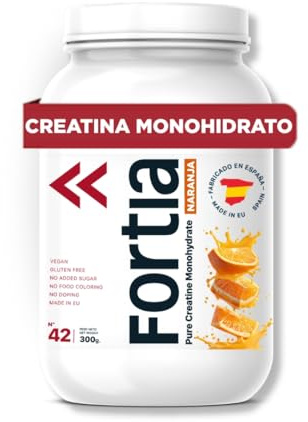 FORTIA Creatina Monohidratada | Creatina Monohidrato - Creatina Sabores para Mejorar el Rendimiento Deportivo | Creatina con Sabor | Monohidrato de Creatina en Polvo | 300gr (300, Naranja)