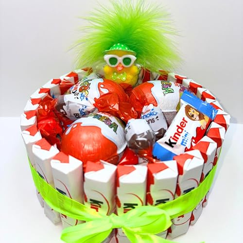 Donda's House® Cesta Kinder. Tarta Kinder. 40 Piezas. Huevo Sorpresa, K. Bueno Mini. Schokobons. Mini Chocolatinas. Regalo original pareja.