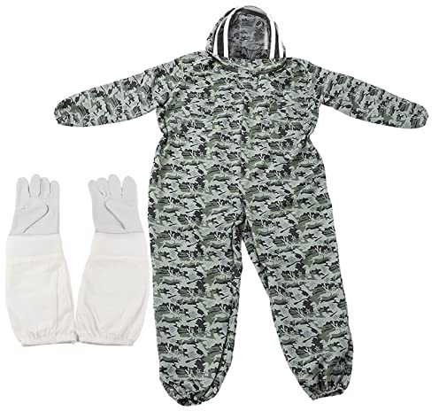 Traje de Apicultura de una Pieza con Doble Cremallera, Ropa Protectora para apicultores con Guantes. (Un par de Guantes Talla XL + un Espacio XL de Cinco Estrellas)