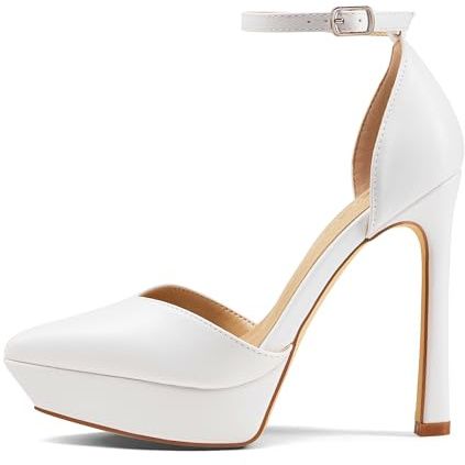 Zhabtuc Escarpins compensés pour Femmes – Talons Hauts 13 cm avec Bride à la Cheville, Design élégant pour fêtes, Mariages et événements Formels, Blanc, 41 EU