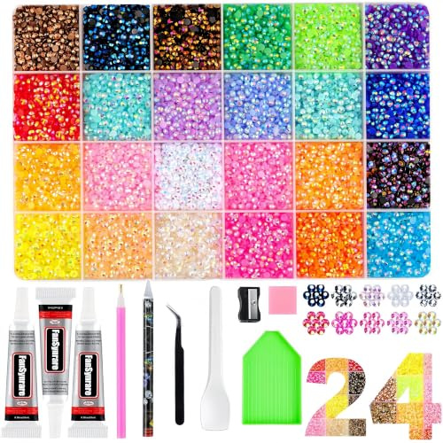 40 Färger Bedazzling Kit 3mm, 32000 Jelly-hartsplattade strassstenar, DIY-pärlsats med upplockande penna, pincett och 3 rör 10ml mångsidigt lim för naglar, skor, kläder och mobilfodral (5)