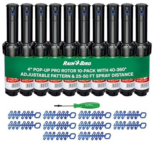 Rain Bird 5000 Série 5004 PC Lot de 10 têtes d'arrosage Rotor réglables de 40 à 360 degrés, système d'irrigation escamotable de 10,6 cm, Distance de pulvérisation d'eau de 75 à 150 cm (Y54007)