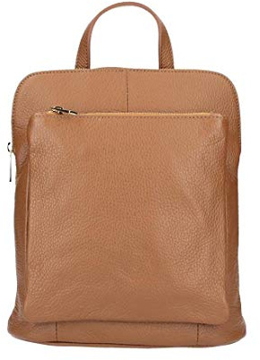 OBC Made in Italy Damen echt Leder Rucksack Daypack Lederrucksack Tasche Schultertasche Ledertasche Handgepäck Nappaleder (Cognac 25x30x11 cm)