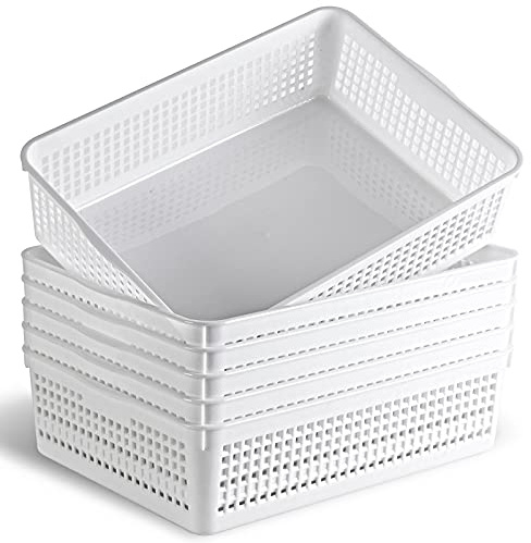 Eslite A4 Size Plastic Storage Basket,Desktop File Paper Letter Organizer Tray, 6-Packs (White)