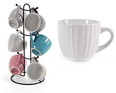 Gicos Set 6 tazze tazzine caffè colazione con stand colori assortiti 90cc SIZ-817861