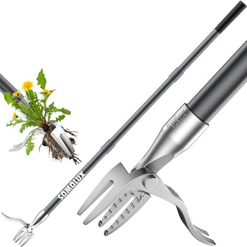 SOMOLUX Herramienta de extracción de Malas Hierbas de 132 cm con Mango Largo de Metal/Garra de Acero Inoxidable, Herramienta Manual de jardinería, agarradora/recogedor de malezas, sin