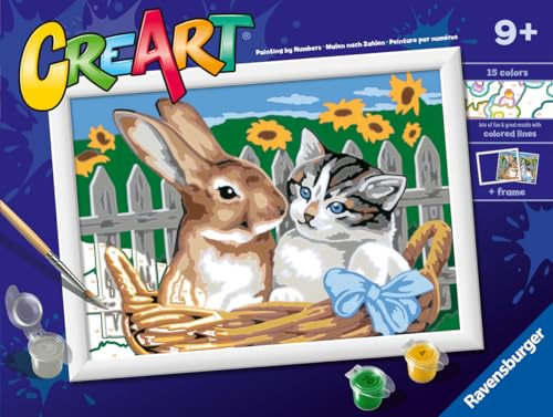 Ravensburger CreArt : Friends in The Basket — Peinture avec Chiffres pour Enfants de 9 Ans et Plus, kit de Peinture avec Planches, Cadre, Pinceau et Couleurs Inclus, 25 x 18,30 cm, idées Cadeaux