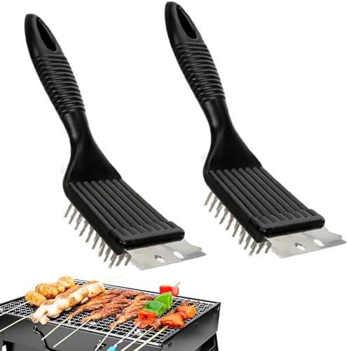 2 spazzole per barbecue, spazzola per la pulizia del barbecue, spazzola e raschietto per barbecue resistente, in acciaio inox, per accessori per grill, 20 cm