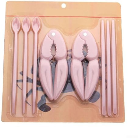 Krabben-Knallbonbons und -werkzeug-Set, leicht zu reinigen, tragbar für Restaurants und den Heimgebrauch, inklusive 2 Knallbonbons und 3 Löffeln (Rosa)