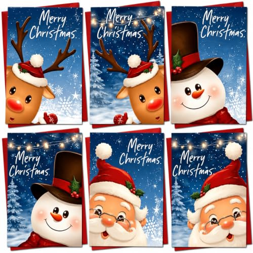 Childrens Christmas Cards School Christmas Cards | 30 Pack Xmas Cards Multipack | Cute Designs For Kids Santa and Friends Ideal For School Fun Festive Seasons Greetings