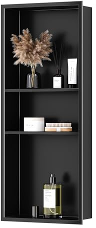 Qeke Shower Niche, Rust Resistant Recessed Shelf, 3 Tiers, 75 cm, Black | 304 Stainless Steel, Waterproof, Easy to Clean, Efficient Drainage, Multiple Sizes, Large Capacity, Bathroom Storage