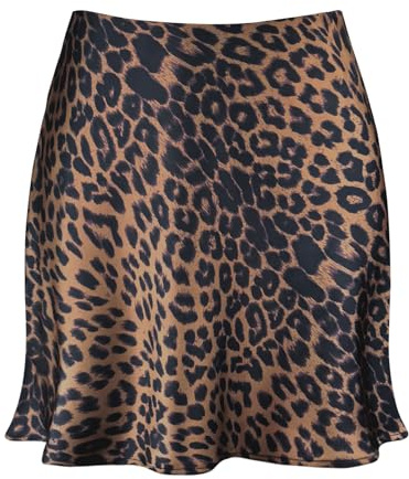 Women's Satin Mini Skirt Leopard Print High Waist Elastic Y2k Cute Silk Short Skirts for Women