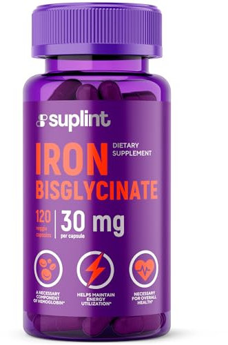 Iron Bisglycinate 30 mg – High Dose & Well Tolerated – High Absorption Iron Supplement – 120 Vegan Capsules – EU Lab Tested (1 Pack)