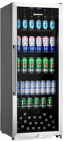 Subcold MAXI250LED Upright Drinks Fridge with Stainless Steel Glass Door | 237L Can Cooler | Lockable Fridge Ideal for Home Bars, Kitchens, and Entertaining Spaces (Stainless Steel)