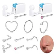 WillTen 12 st näspiercing självstickare set med 20 g L-formade pluggar, 2 st näspiercingpistol med silver guld ring stygnset