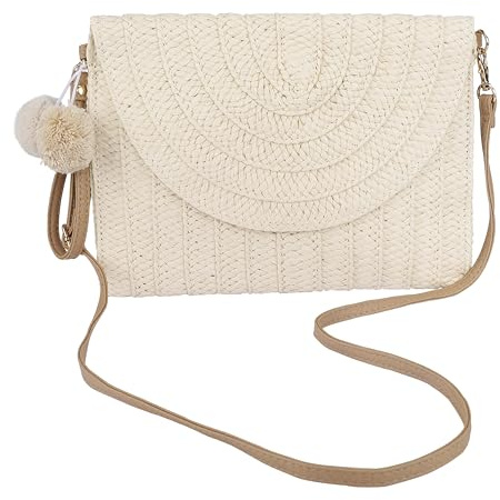 Damen Clutches Abendtasche Umhängetasche, Boho-Stil Stroh Handtasche Kupplung Geldbörse Umschlag Tasche Flache Korbtasche Sommer Strandtasche mit Abnehmbarer Schulterriemen