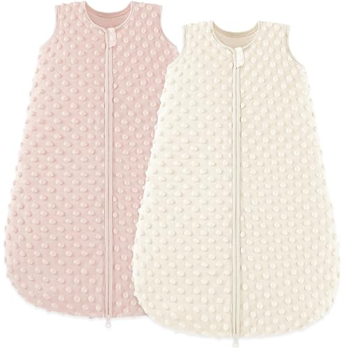 bearmoss Baby Sleeping Bag 0-6 Months 1 .5 TOG Sleep Sack with Fleece Dots, Warm & Cozy Winter Sleep Bag 2-Way Zipper Wearable Blanket for Unisex Baby Girl Boy Newborn Infant (Cream Berry)