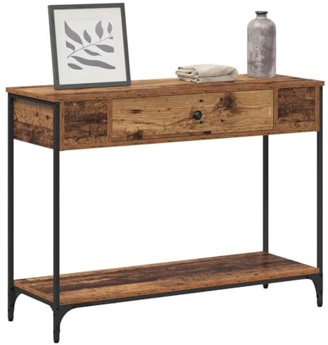 vidaXL Table Console Bois Ancien 100 x 34.5 x 75 cm Bois d'ingénierie, Table de Console stylée, Rectangle, Bois Rustique et métal, Design Compact pour Salon ou Couloir, Pratique