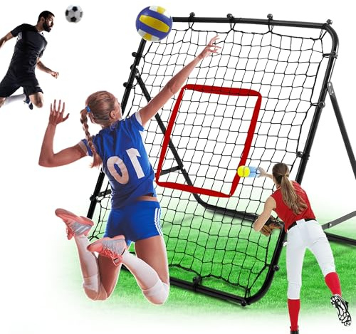 6 Angles Adjustable Volleyball Rebounder Net - Bounce Back Net for Backyard Soccer Softball Lacrosse - Steel Frame Baseball Rebounder for Adults - Suitable for Hitting Serving Passing Spike Practice