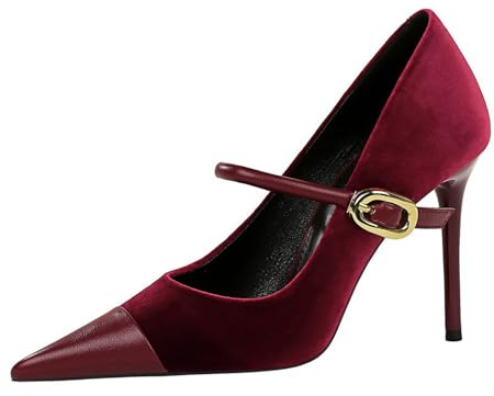 Genérico Elegantes Tacones Altos con Punta Puntiaguda y Stiletto de 10 cm Zapatos de Mujer Sexy con Correa en el Tobillo para Fiestas y Bodas-Numeric_35