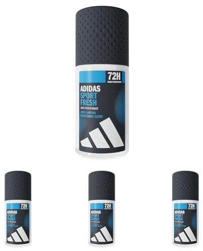 adidas, Sport Fresh Deodorante Roll-On Antitraspirante Uomo, Profumo Fresco, 72 Ore di Protezione dal Sudore, Delicato sulla Pelle, Formula Vegana, 50 ml (Confezione da 4)