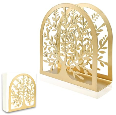Napkin Holder for Tables, Heavy Duty Gold Napkins Holders Tree of Life Design Napkin Dispenser Metal Standing Serviette Holder for Kitchen