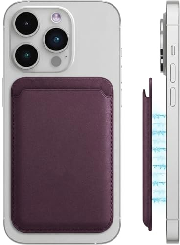 LYQNIHOB 1 pcs Magnético Tarjetero Móvil Tarjetero, Cartera magnética para iPhone y Otros teléfonos con Tarjetero de PU, Almacena hasta 2 Tarjetas y Cuenta con RFID y un Fuerte imán, Rojo oscuro