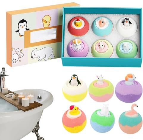 Boules De Bain Moussant – 6 Pièces De Douche À Vapeur Avec Parfum Longue Durée – Boules De Bain 20,5 X 14 X 7,5 Cm Avec Jouet Animal À L'intérieur | Pour Spa Anniversaire Détente Été Soins Personnels