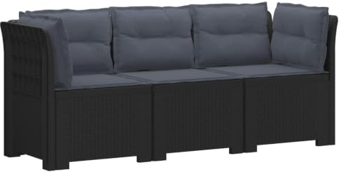 vidaXL 3-sits trädgårdsoffa med kuddar Rattan-look PP Antracit