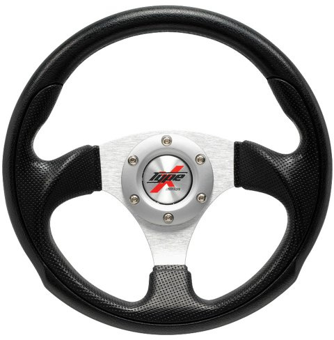 AUTO-STYLE Universal Sportlenkrad 'Eruption' - Ø295mm - Schwarz PU-Leder + Silbere Speichen