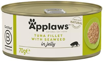 Applaws 100% Natural Wet Cat Food, Tuna Fillet with Seaweed in Tasty Jelly 70 g Tin (Pack of 24 x 70 g)