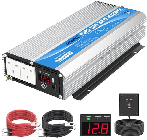 GIANDEL 3000W Pure Sine Wave Power Inverter DC 12V to AC 240V Converter Compatible with Lithium Battery & Starlink for Off-Grid Solar Car RV Truck Boat with 30FT Wired Remote Controller LED Display