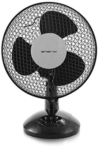 Emerio FN-114201.1 23cm Tisch Ventilator mit 3 Rotorblättern und 2 manuell verstellbaren Geschwingigkeiten, 25 W, 230 V, Schwarz, 23 cm