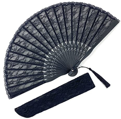 Eastern Wind Ventilador Plegable de Mano de Encaje Negro, Ventilador Plegable de Mano de 8.5 Pulgadas